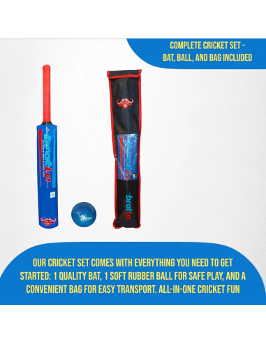 Set de Cricket de Plástico Bratla - Bate, Pelota y Bolsa Azul