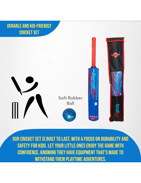 Set de Cricket de Plástico Bratla - Bate, Pelota y Bolsa Azul