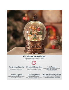 Globo de Nieve de Navidad EDDORUNNING Alce 20.83 cm Musical 2