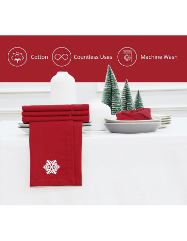 Set de 6 Servilletas Bordadas 100% Algodón PurpleEssences 45x45 cm Rojo