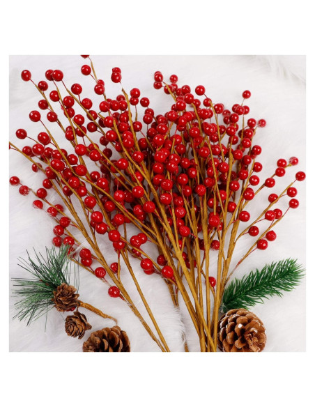 Ramas Decorativas de Baya Roja DR.DUDU - 12 Unidades para Navidad