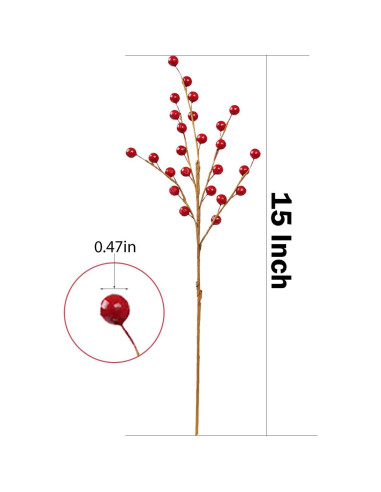 Ramas Decorativas de Baya Roja DR.DUDU - 12 Unidades para Navidad