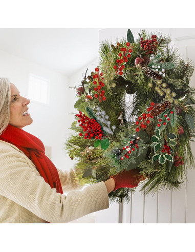 Ramas Decorativas de Baya Roja DR.DUDU - 12 Unidades para Navidad