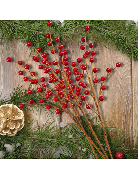 Ramas Decorativas de Baya Roja DR.DUDU - 12 Unidades para Navidad