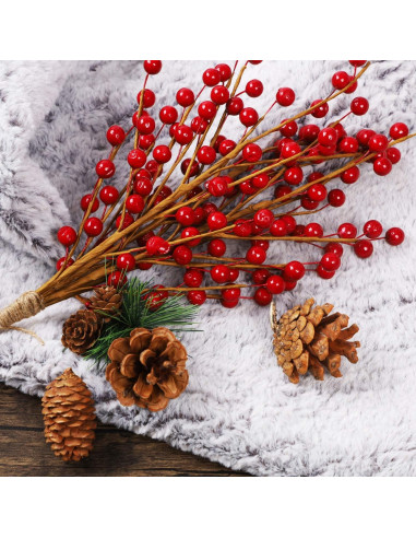 Ramas Decorativas de Baya Roja DR.DUDU - 12 Unidades para Navidad