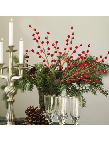 Ramas Decorativas de Baya Roja DR.DUDU - 12 Unidades para Navidad