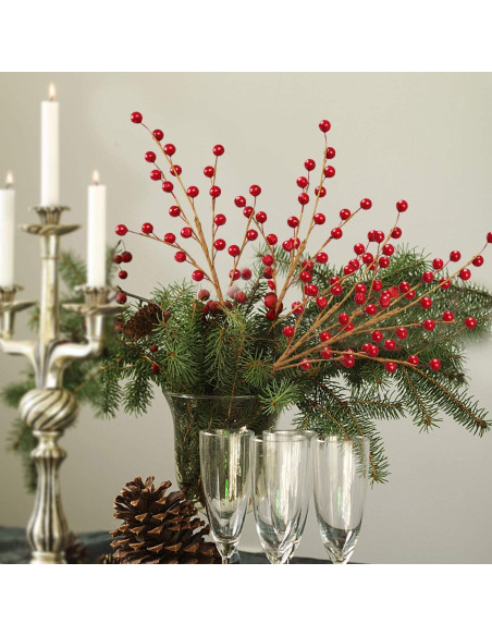 Ramas Decorativas de Baya Roja DR.DUDU - 12 Unidades para Navidad