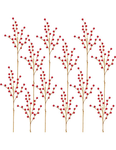 Ramas Decorativas de Baya Roja DR.DUDU - 12 Unidades para Navidad
