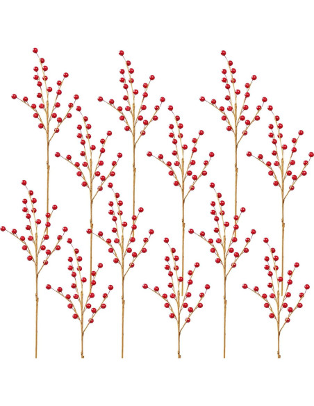 Ramas Decorativas de Baya Roja DR.DUDU - 12 Unidades para Navidad