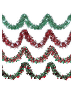 Guirnalda Espumillón Navideño Jexine 16m Verde Rojo 8 Pcs