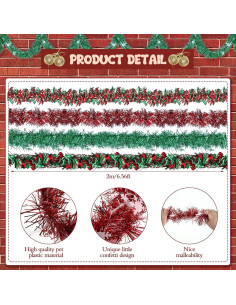 Guirnalda Espumillón Navideño Jexine 16m Verde Rojo 8 Pcs 2