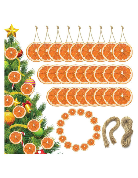 40 Rodajas de Naranja Secas con Cuerda de Cáñamo - Decoración Rústica DIY