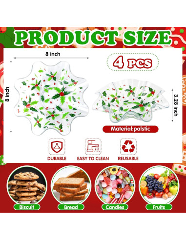 Juego de 4 Cuencos de Plástico Tioncy Hojas de Acebo 20 cm