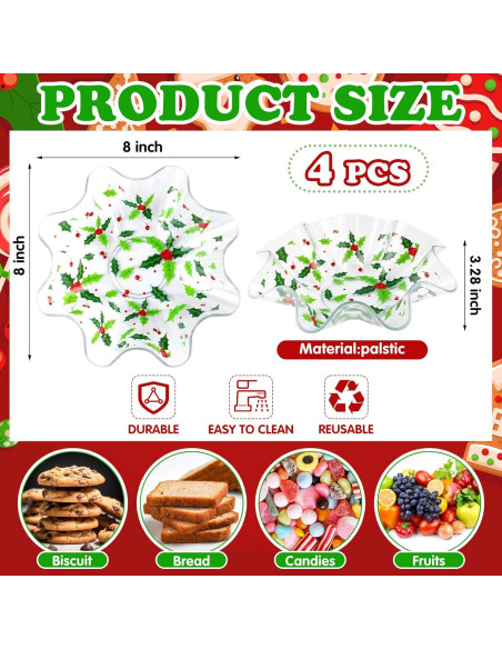 Juego de 4 Cuencos de Plástico Tioncy Hojas de Acebo 20 cm