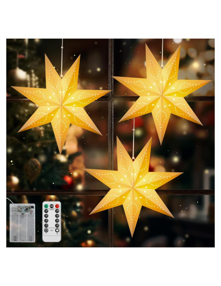 Lámpara de Papel Estrella Lewondr 7 Puntas con Control Remoto