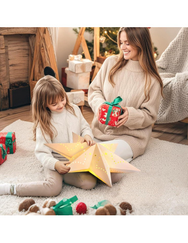 Lámpara de Papel Estrella Lewondr 7 Puntas con Control Remoto