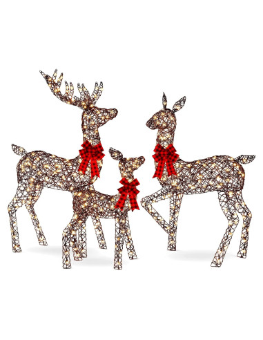 Conjunto Familiar de Ciervos Iluminados 3 Piezas 5 Pies LED