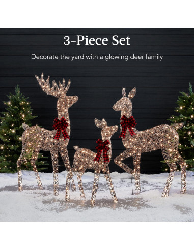 Conjunto Familiar de Ciervos Iluminados 3 Piezas 5 Pies LED