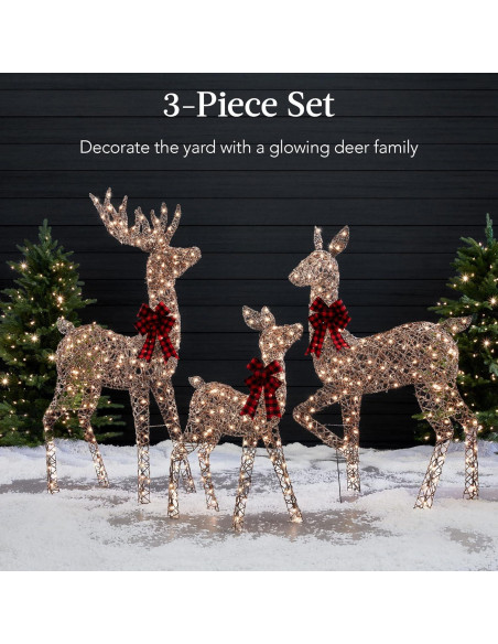 Conjunto Familiar de Ciervos Iluminados 3 Piezas 5 Pies LED