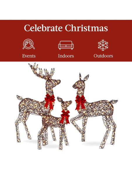 Conjunto Familiar de Ciervos Iluminados 3 Piezas 5 Pies LED
