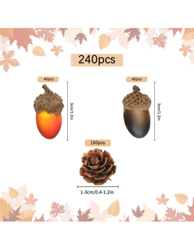 YIYA 240 Piezas Decoración de Piñas y Bellotas Artificiales