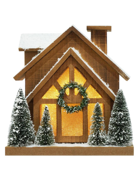Casa de Madera Iluminada HOMirable con Temporizador 19.1x18cm