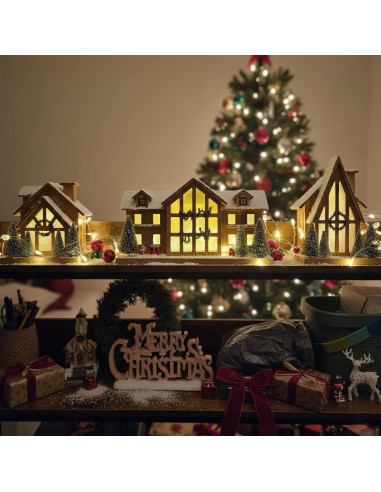 Casa de Madera Iluminada HOMirable con Temporizador 19.1x18cm