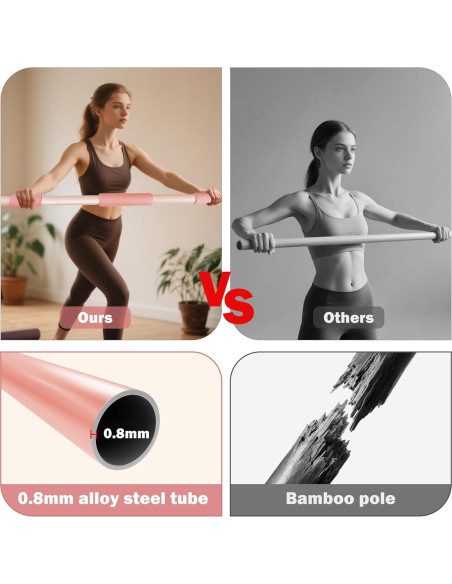 Palillo de Yoga Rosa Scisum 147 cm con Almohadillas para Estiramiento