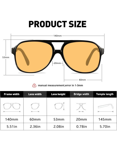 Gafas de Sol Aviador YDAOWKN Retro UV400 60mm