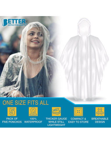 Ponchos de Lluvia Desechables Transparentes 5 Unidades - Adultos