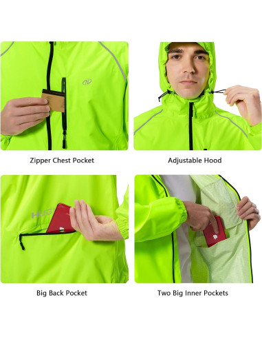 Chaqueta de Lluvia Impermeable para Hombre Grande Amarillo Fluorescente