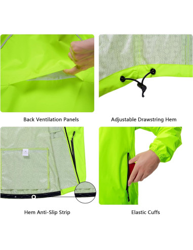 Chaqueta de Lluvia Impermeable para Hombre Grande Amarillo Fluorescente