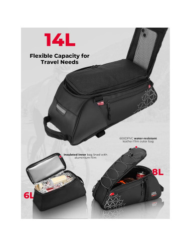 Bolsa de Bicicleta KEMIMOTO 8L con Bolsa Térmica 6L Resistente