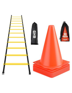 Escalera de Agilidad GHB 12 Peldaños 6.1 Metros + 12 Conos de Fútbol