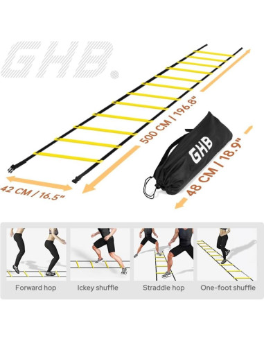 Escalera de Agilidad GHB 12 Peldaños 6.1 Metros + 12 Conos de Fútbol