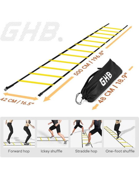 Escalera de Agilidad GHB 12 Peldaños 6.1 Metros + 12 Conos de Fútbol