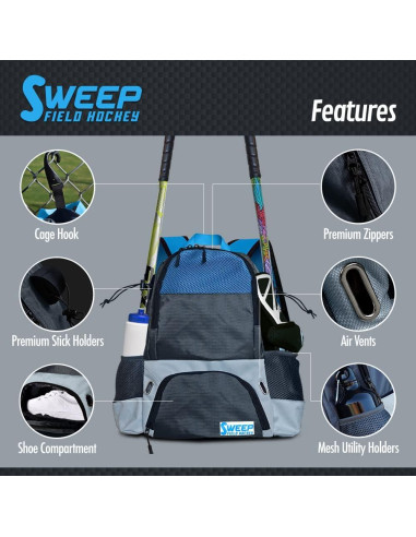 Mochila de Hockey sobre Césped Sweep 26L Juvenil Gris y Azul