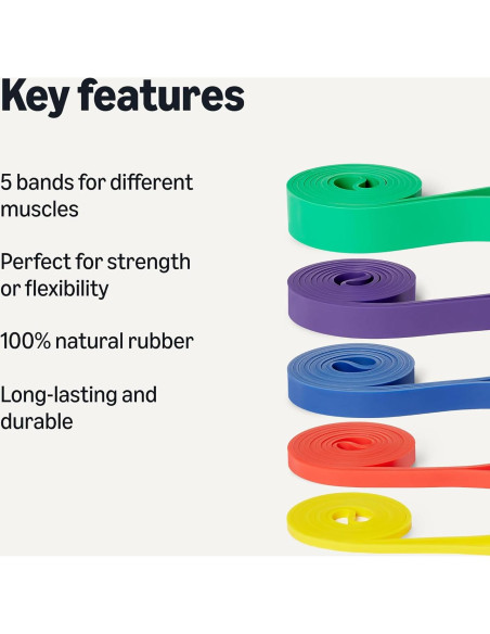 Banda de Resistencia Amazon Basics, Set de 5 Piezas, 2.27-56.7 kg