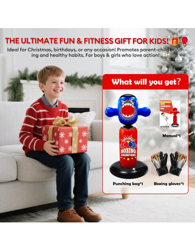 Saco de Boxeo Inflable Hyperzoo 160 cm para Niños con Guantes