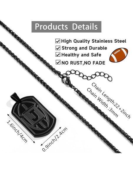 Collar Inicial de Fútbol Fervia para Hombres - Acero Inoxidable 56 cm