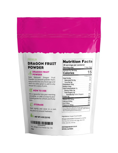 Polvo de Fruta del Dragón Kate Naturals 113g Vegano Sin Gluten