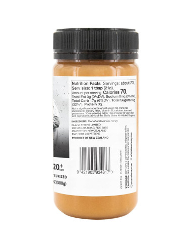Miel Manuka Steens 500g - MGO 830+ y UMF 20+ Cruda y Pura