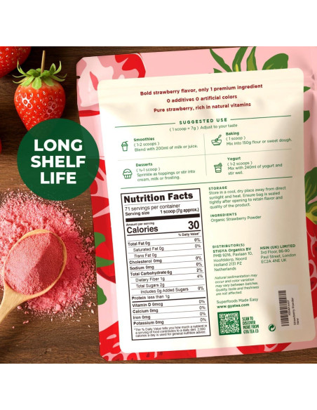 Polvo de Fresa Orgánico Liofilizado Gya Tea Co 500g - Sin Azúcar