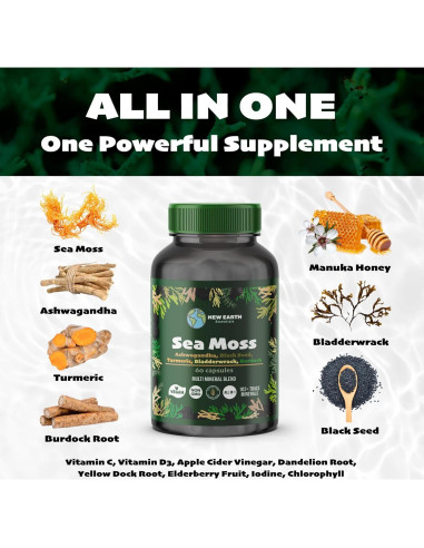 Cápsulas de Musgo Marino New Earth 60 Unidades - Suplemento Nutricional