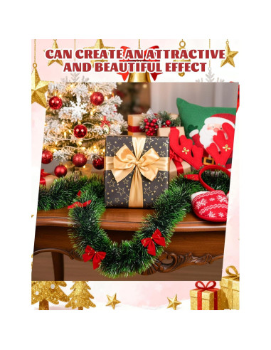 Guirnalda Navideña de Espumillón Verde Claro 9m con 27 Lazos Rojos