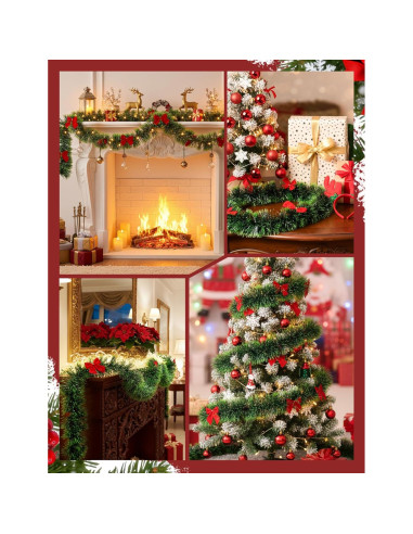 Guirnalda Navideña de Espumillón Verde Claro 9m con 27 Lazos Rojos