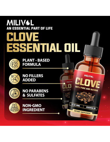 Aceite Esencial de Clavo Milivol 30 ml - 100% Puro y Orgánico