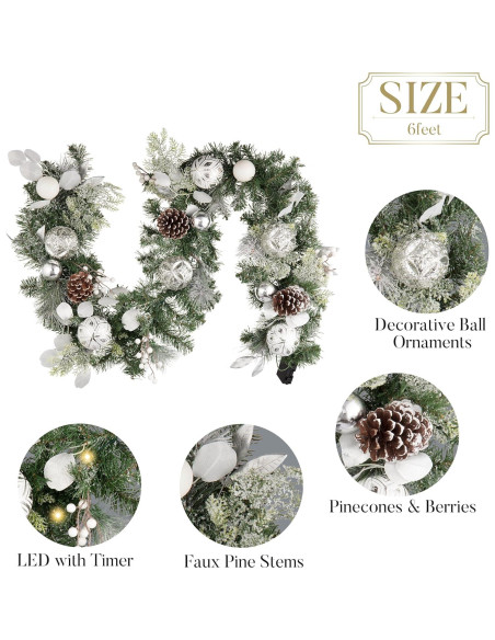 Guirnalda Navideña Preiluminada Valery Madelyn 1.83m con Piñas