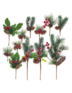 Yixiang 12 Picos Navideños Artificiales con Berries Rojas
