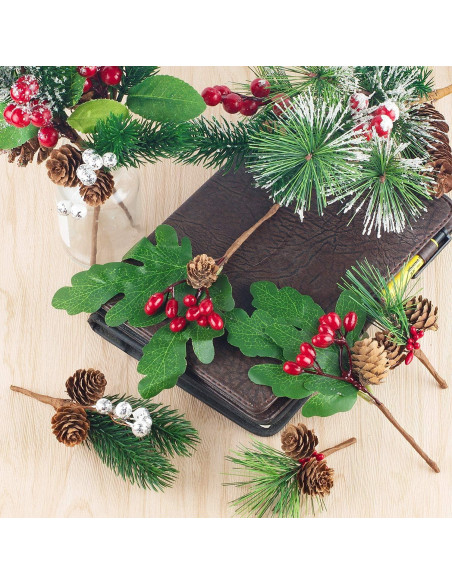 Yixiang 12 Picos Navideños Artificiales con Berries Rojas